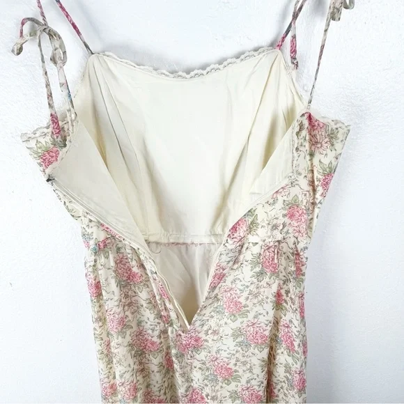 AMERICAN VINTAGE Floral Lace Trim Tie Should Straps Back Zipper Maxi Dress 7/8 - Picture 10 of 12